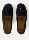 Women's Navy Blue Suede Dot Sole Walk Loafers