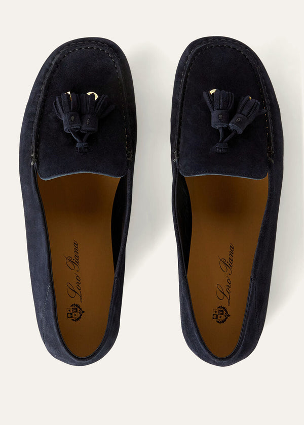 Women's Navy Blue Suede Dot Sole Walk Loafers
