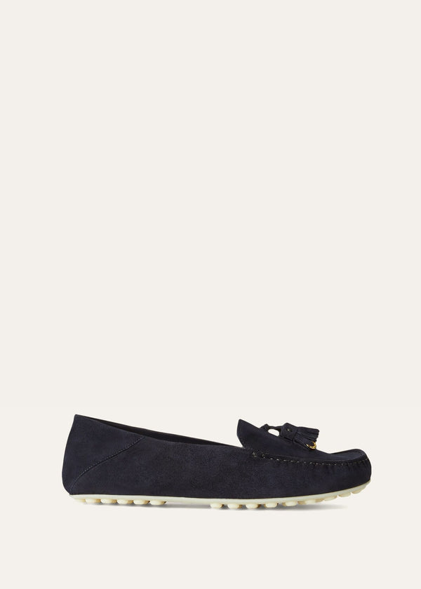 Women's Navy Blue Suede Dot Sole Walk Loafers
