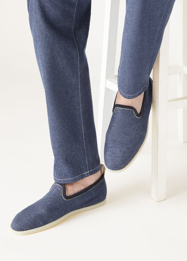 Men's Venice Walk Blue Cotton Moccasins