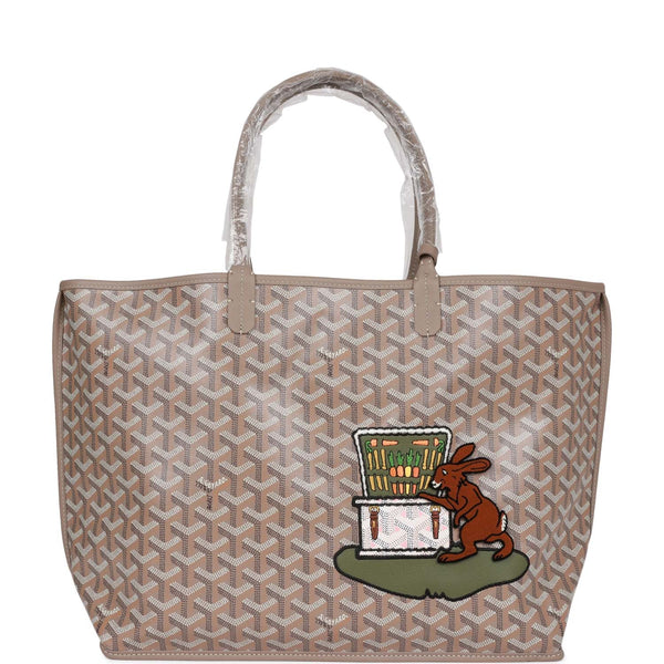 Goyard Goyardine Greige Anjou PM Embroidered Bunny Khaki Bag Palladium Hardware