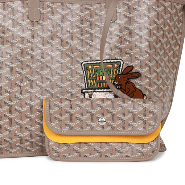 Goyard Goyardine Greige Anjou PM Embroidered Bunny Khaki Bag Palladium Hardware