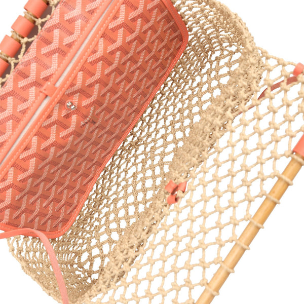Goyard Aligre Bag Raffia Net with Coral Goyardine Palladium Hardware