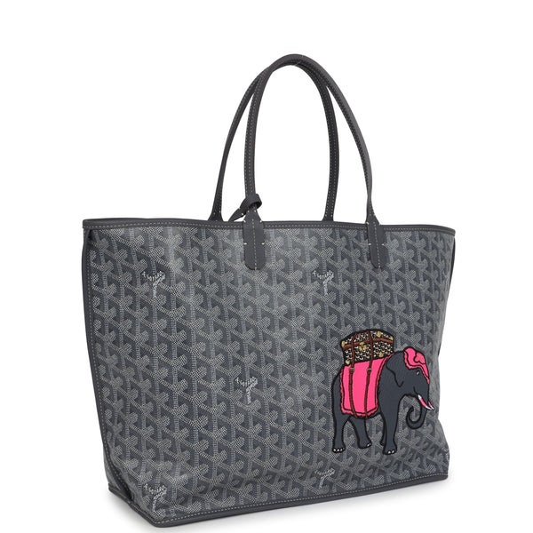 Goyard Goyardine Grey Anjou PM Embroidered Elephant Tote Palladium Hardware