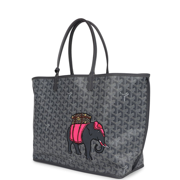 Goyard Goyardine Grey Anjou PM Embroidered Elephant Tote Palladium Hardware
