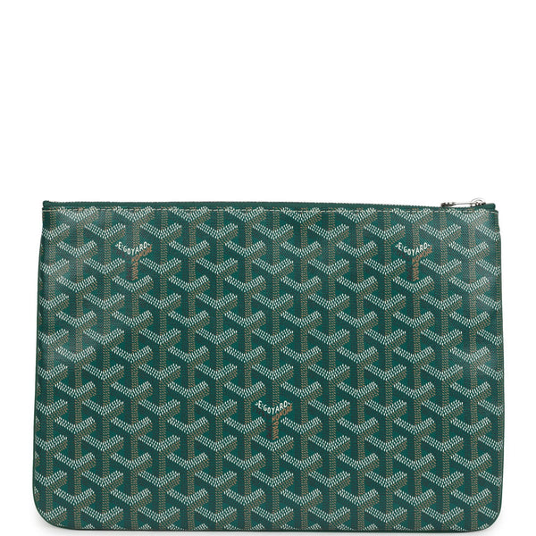 Goyard Goyardine Green Senat MM Pouch Palladium Hardware