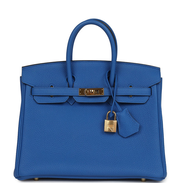 Pre-owned Hermes Birkin 25 Bleu Zellige Togo Gold Hardware