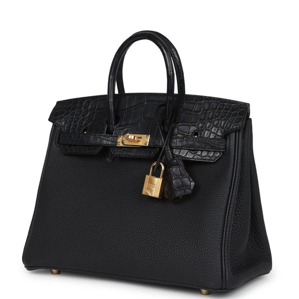 Hermes Birkin 25 Black Matte Alligator and Togo Touch Gold Hardware