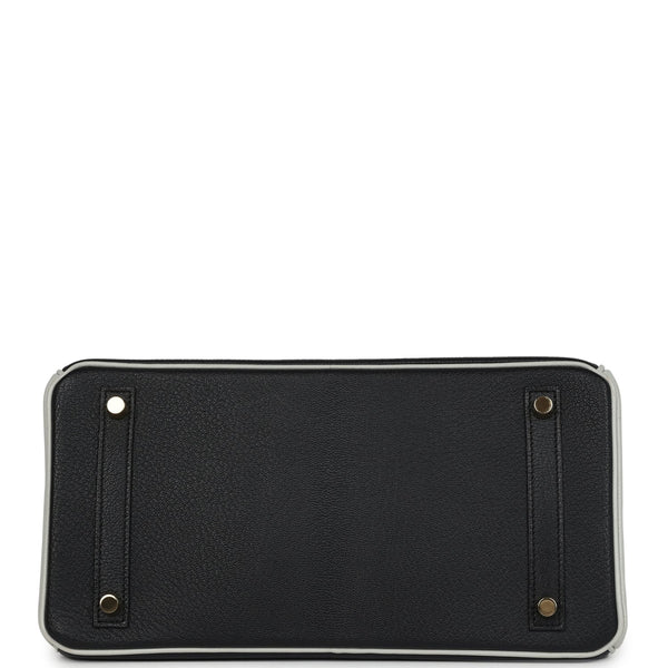 Pre-owned Hermes Special Order (HSS) Birkin 30 Black and Gris Perle Chevre Mysore Brushed Gold Hardware