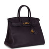 Pre-owned Hermes Birkin 35 Raisin Clemence Gold Hardware