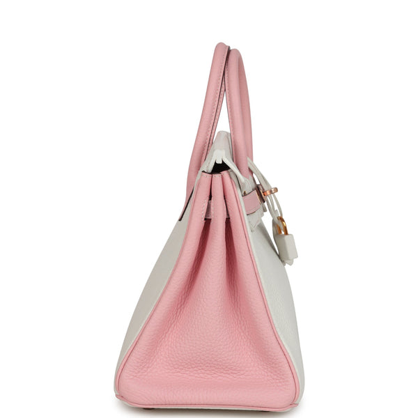 Hermes Special Order (HSS) Birkin 25 White and Rose Sakura Clemence Rose Gold Hardware