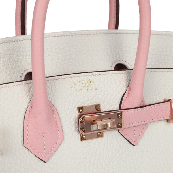 Hermes Special Order (HSS) Birkin 25 White and Rose Sakura Clemence Rose Gold Hardware