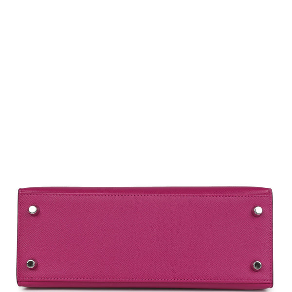 Pre-owned Hermes Kelly Sellier 25 Rose Pourpre Epsom Palladium Hardware