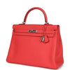 Pre-owned Hermes Retourne Kelly 35 Rose Jaipur Clemence Palladium Hardware