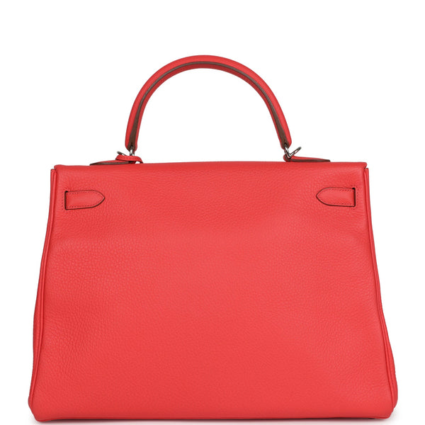 Pre-owned Hermes Retourne Kelly 35 Rose Jaipur Clemence Palladium Hardware