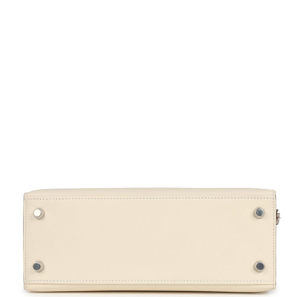 Hermes Kelly Sellier 25 Tri-Color Nata, Gris Meyer and Chai Epsom Palladium Hardware