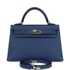 Hermes Kelly Sellier 20 Bleu Tie Madame Palladium Hardware