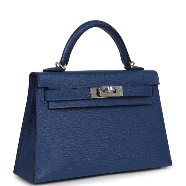 Hermes Kelly Sellier 20 Bleu Tie Madame Palladium Hardware