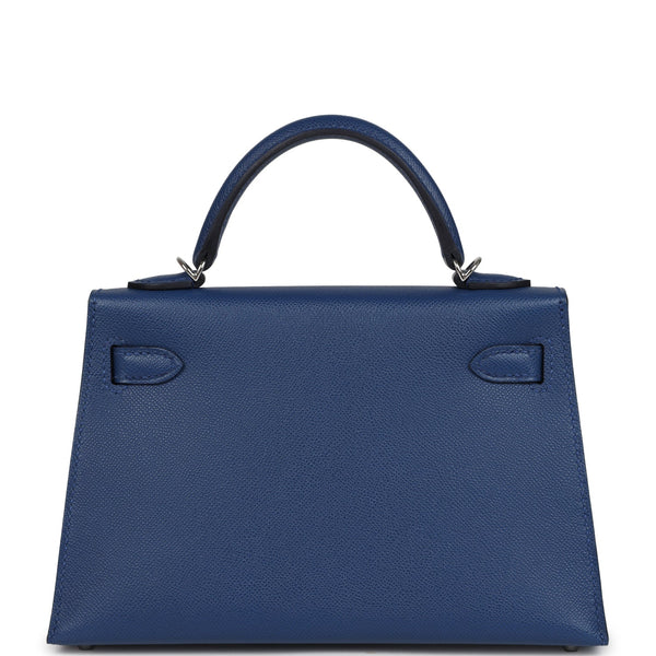 Hermes Kelly Sellier 20 Bleu Tie Madame Palladium Hardware