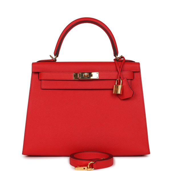Pre-owned Hermes Kelly Sellier 28 Rouge De Coeur Epsom Gold Hardware