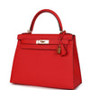 Pre-owned Hermes Kelly Sellier 28 Rouge De Coeur Epsom Gold Hardware