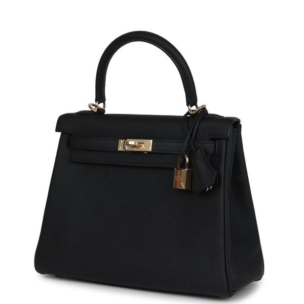 Hermes Kelly Retourne 25 Black Togo Permabrass Hardware