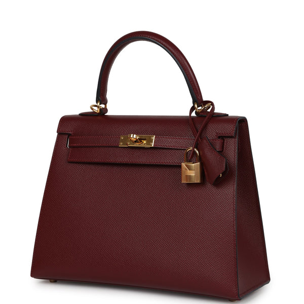 Pre-owned Hermes Kelly Sellier 25 Rouge H Epsom Gold Hardware
