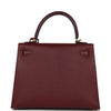 Pre-owned Hermes Kelly Sellier 25 Rouge H Epsom Gold Hardware