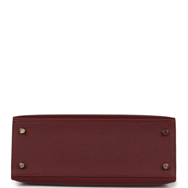 Pre-owned Hermes Kelly Sellier 25 Rouge H Epsom Gold Hardware