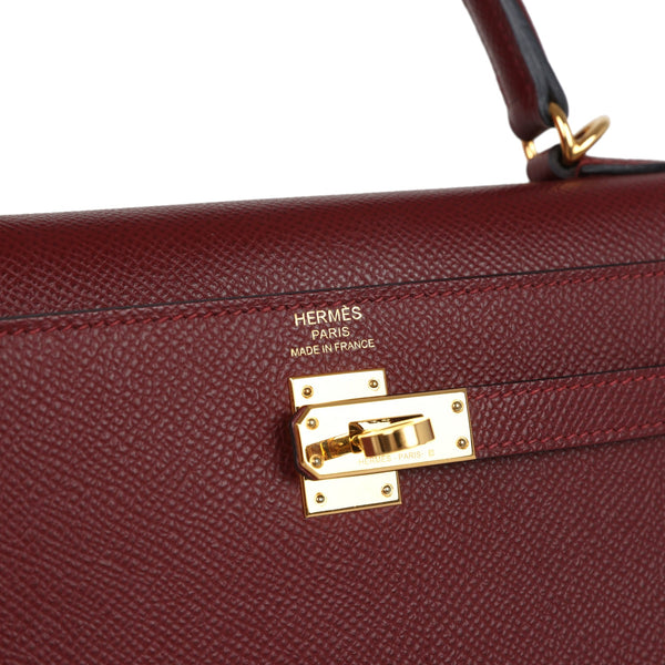 Pre-owned Hermes Kelly Sellier 25 Rouge H Epsom Gold Hardware