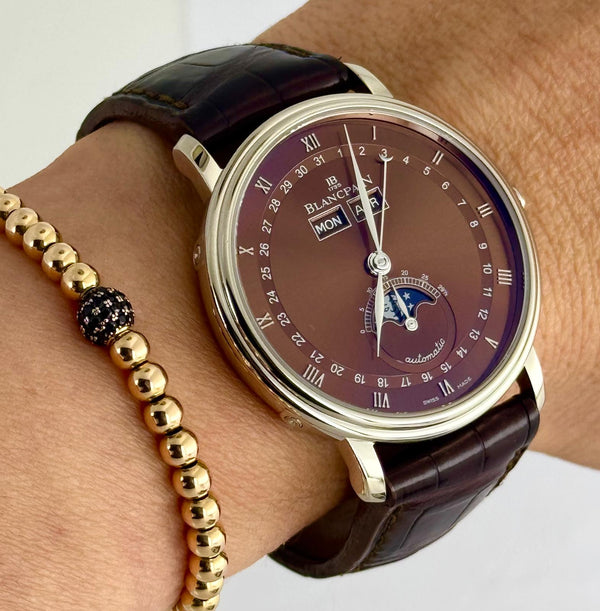 Villeret Quantième Complet Moon Phase 18k White Gold Chcolate Dial 38 mm With Original Papers
