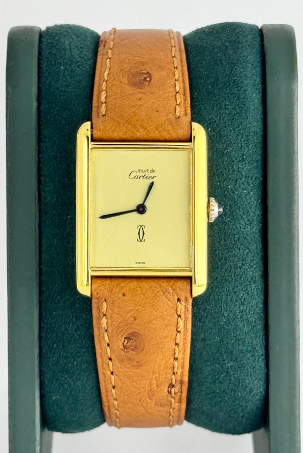 Tank Louis Cartier 18k Gold Plated 22X22mm After Service Manual Winding