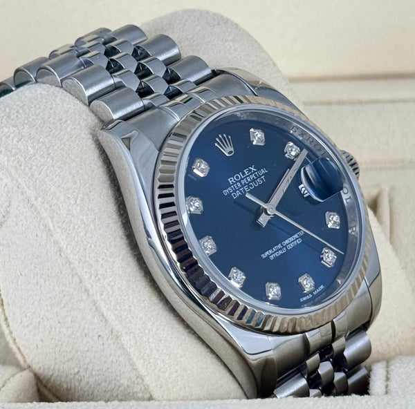 Rolex Datejust 36 Blue Diamonds Dial on Jubille Bracelet Box And Papers 2017 LC 100