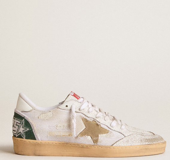 Ball Star LTD in white crackle leather and mesh with suede star