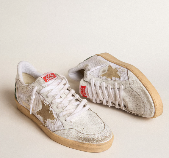 Ball Star LTD in white crackle leather and mesh with suede star