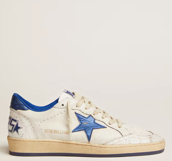 Ball Star Women's white nappa leather shoe with star and blue laminated leather heel tab "LAST PIECES"