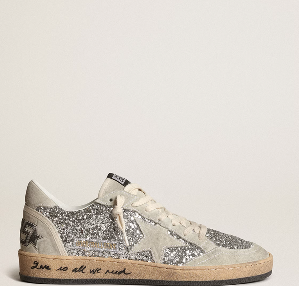 Women’s Ball Star in silver glitter with ice-gray suede inserts