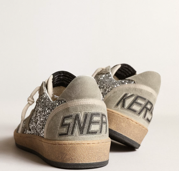 Women’s Ball Star in silver glitter with ice-gray suede inserts