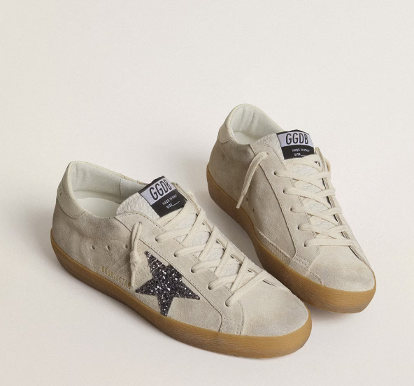 Super-Star Women's ice grey suede with silver glitter star and leather heel tab