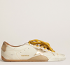 True-Star Women's white nappa leather shoe with gold star and beige suede heel tab