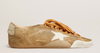 True-Star Women's tobacco suede sneaker with white star and platinum heel tab