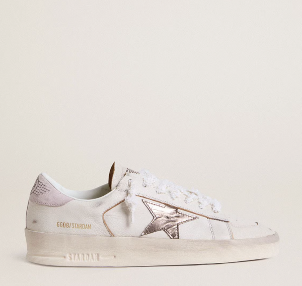 Stardan in nappa with silver laminated leather star and pink suede heel tab