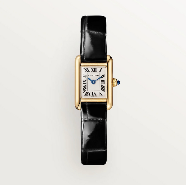 Cartier Tank Louis Mini Watch – 750 Yellow Gold, Quartz, Black Alligator Strap, Silver Dial