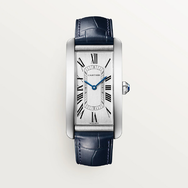 Cartier Tank Américaine Large – Automatic Stainless Steel, Silver Dial, Blue Leather