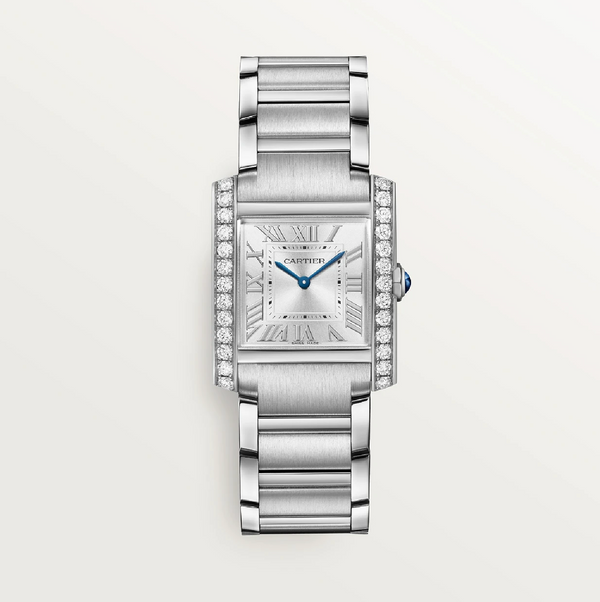 Cartier Tank Française Medium 32mm x 27mm Diamond Bezel Stainless Steel Quartz Watch