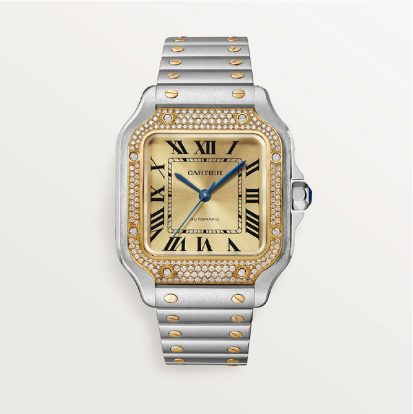 Santos de Cartier Medium Two-Tone Diamond Bezel Automatic Watch