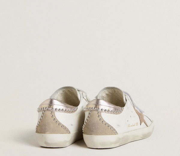 Stardan in nappa with silver laminated leather star and pink suede heel tab