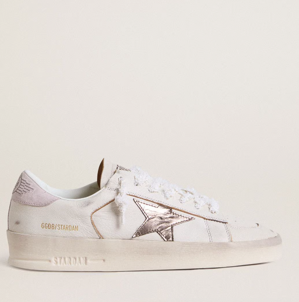 Stardan in nappa with silver laminated leather star and pink suede heel tab