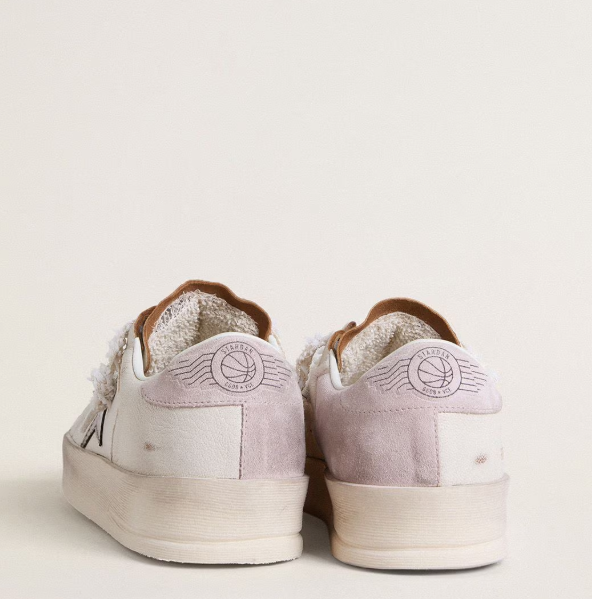 Stardan in nappa with silver laminated leather star and pink suede heel tab