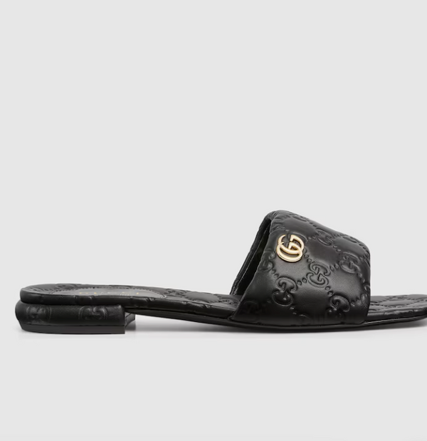 Women's leather slide sandal with Double G